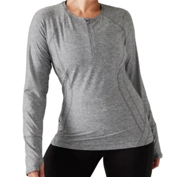 Athleta Tops - Athleta Pacifica Illume Half Zip Gray Long Sleeve UPF Fitted Top - S